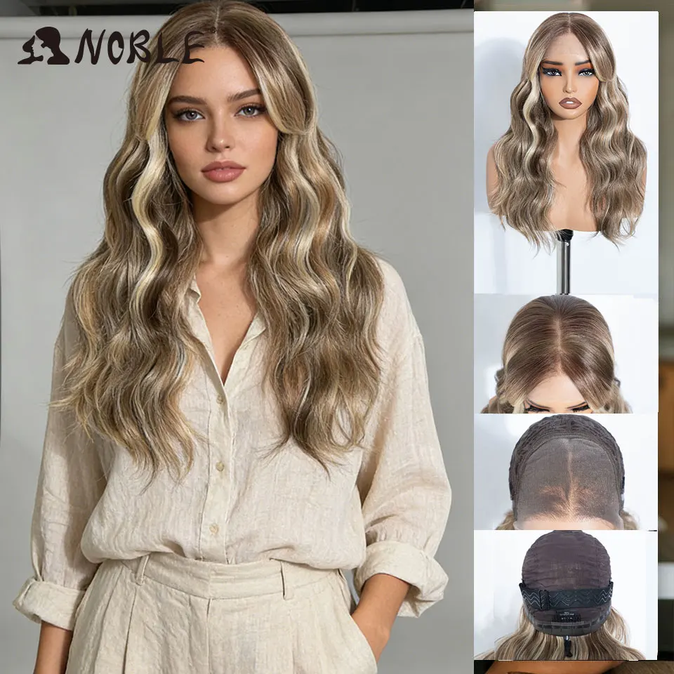 Synthetische Perücke mit Spitze am Vorderteil, 20 Zoll, 6x4, mit Highlights in Aschblond und Braun, natürliche Haaransatzlinie, hitzebeständig, für brasilianische Frauen. – Detail 4