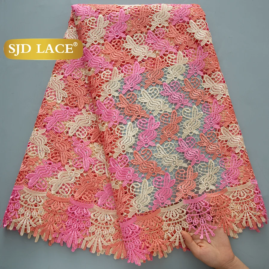 SJD LACE Guipure Cord Lace Fabrics 2025 High Quality Water Soluble Lace Nigeria Stones Cord For Women Wedding Party Dresses 4550 - Image 6