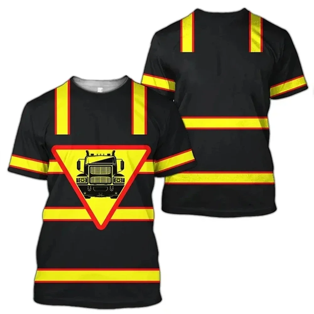 Summer Breathable Men's 3D Printed Trucker Work T-shirt Safety Transportation Uniform Oversized Loose Fit Work Clothing