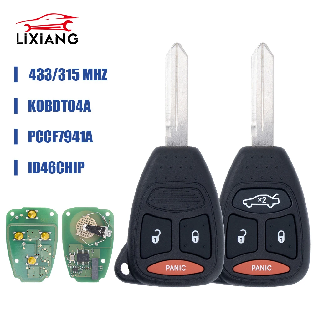 LIXIANG 3/4 Buttons Remote Car Key For Dodge Chrysler Jeep Dakota Durango Charger 300 Aspen Grand Cherokee 315/433mhz KOBDT04A