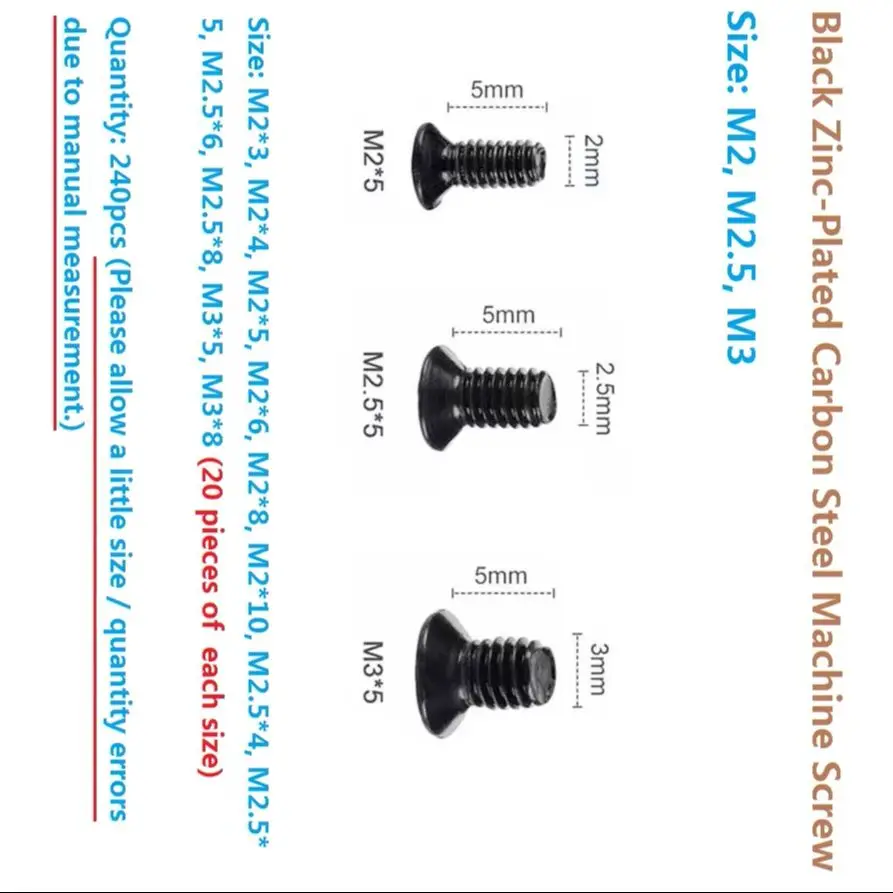 Replacement 240pcs Zinc-Plated Carbon Steel M2 M2.5 M3 Sizes Screws Kit For Toshiba HP Dell Lenovo MSI Asus Acer Alienware
