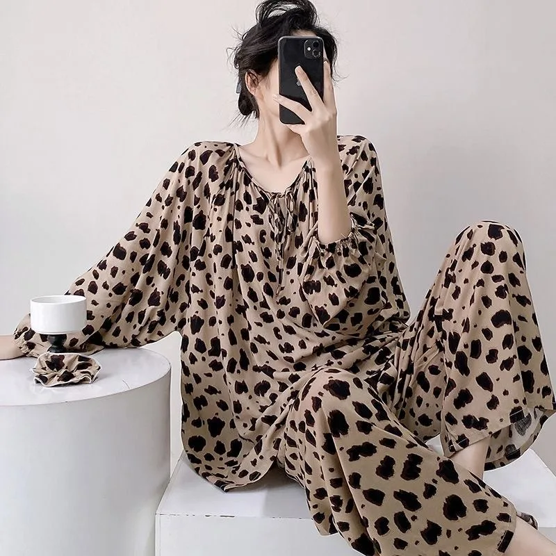 

Women Panda Print Pajama Set Chinese Style Loungewear Cotton Like Sleepwear Spring Autumn Homewear