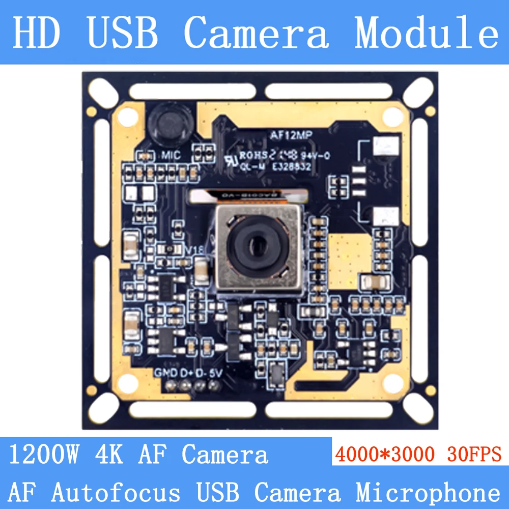 1200W Industrial Level Near Remote AF Autofocus 4K USB Webcam 4:3 4000x3000 30Fps Mini CCTV UVC USB Camera Module Microphone