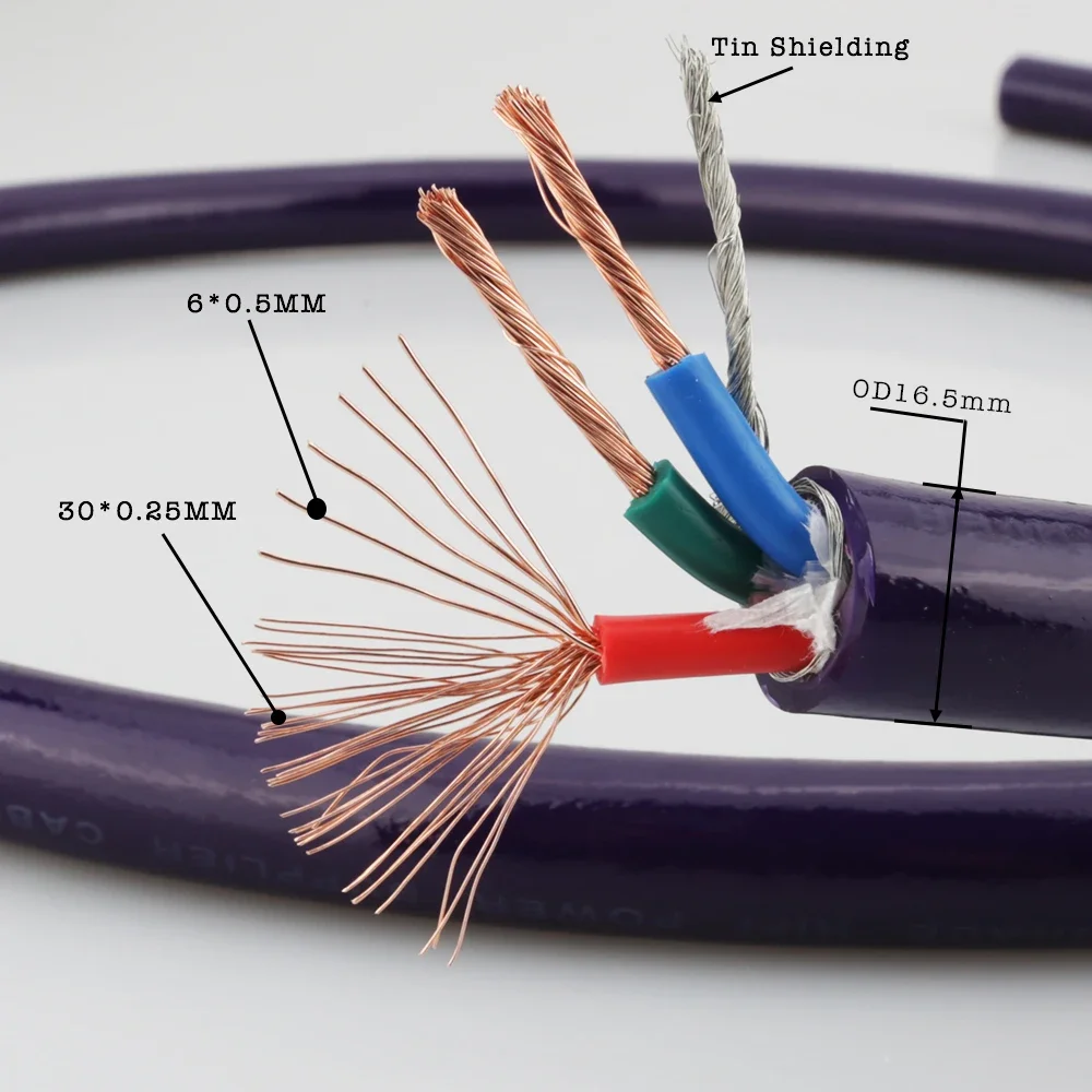 5N OFC Copper Hifi Bulk Power Cable 15mm Diameter DIY Audio AC Mains Power Cord Wire for Amplifier