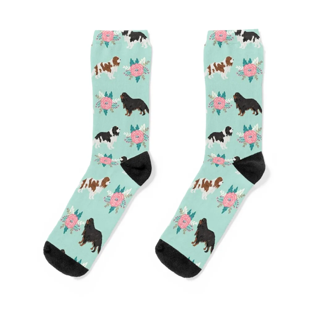 

Cavalier King Charles Spaniel floral bouquet cute gift for dog lover dog breed pet portrait Socks Climbing Socks Woman Men's