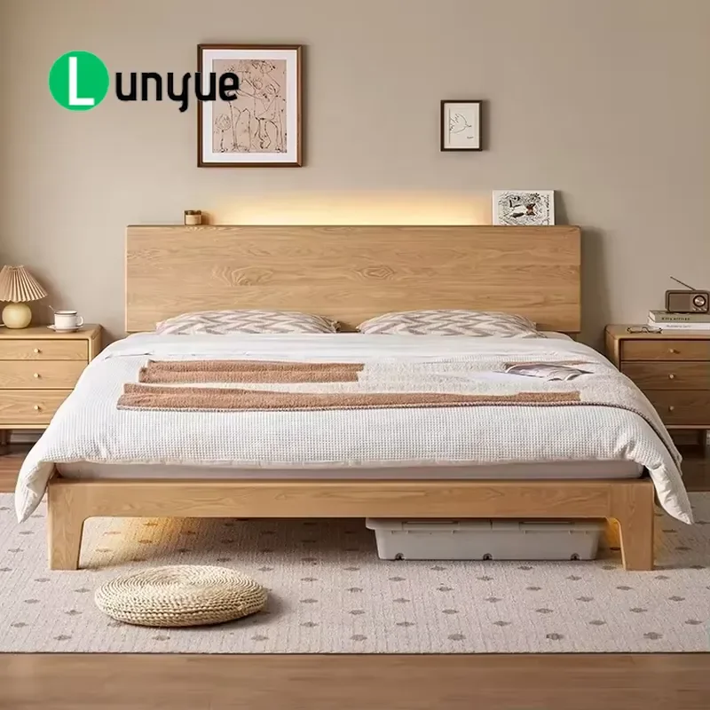 Solid Wood Bed Modern Design Pine Birch All Wood Frame Customizable Logo Furniture for Bedroom Durable Sturdy