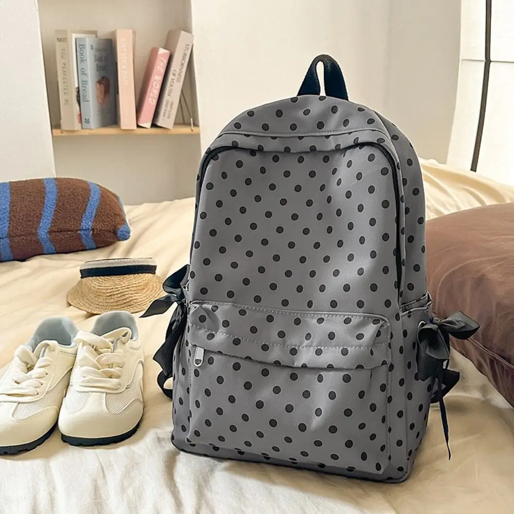 Cute Sweet Polka Dot Backpack Minimalist Bowknot Design Bow Rucksack Durable Multiple Pockets Student School Bag College