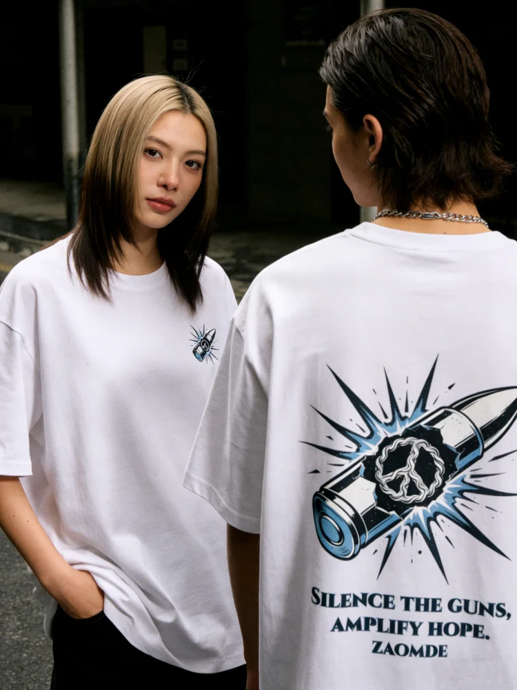 ZAZOMDE Relaxed Fit Cotton Shirt For Men With Bold Anti Violence Message Statement And Urban Fashion Aesthetic In Large Sizes