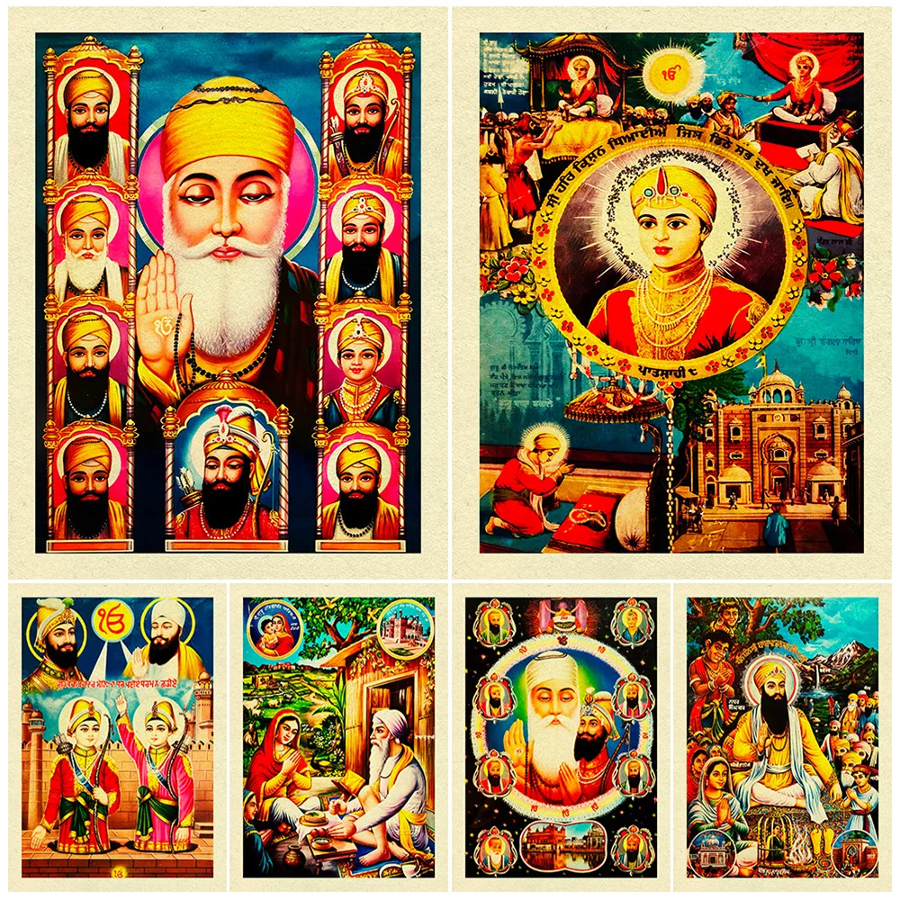 Vintage Guru Nanak Sikhism Religion Posters Wall Pictures For Living Room Decoration Poster Wall Art Canvas Painting Unframed