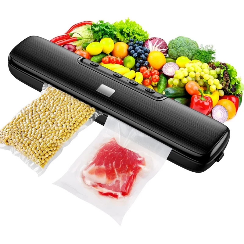 Vacuum Machine Food Vacuum Automatic Air Sealing System For Food Storage Dry And Wet With Seal Bags Kit Black