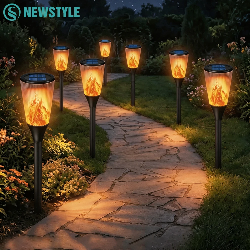 Outdoor Solar Flame Pathway Light Flickering 3D Flame IP65 Waterproof Solar Garden Decor Lamp for Outdoor Patio Lawn