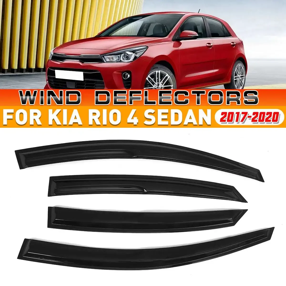 

Black Car Side Window Wind Deflectors Window Visors Sun Rain Guard Vent Deflectors Cover For Kia Rio 4 Sedan 2017-2020