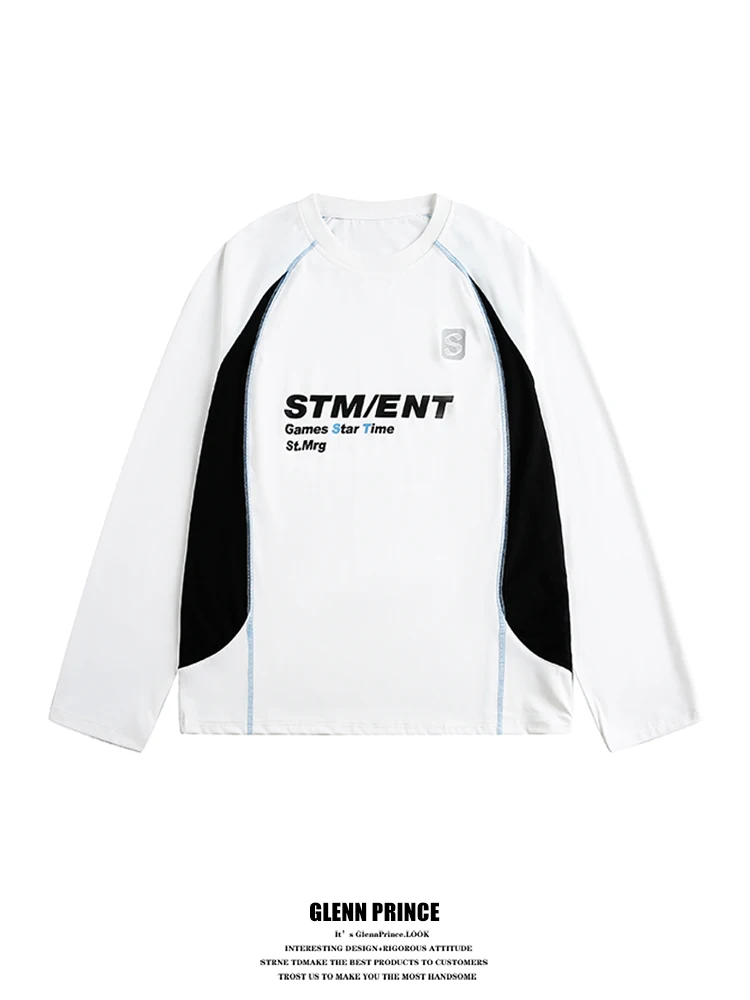 

GPstudio American Sle Spor Long Sve T-irt Men's Running Fitn Top Color Blo oulder Insertion Casual Wear