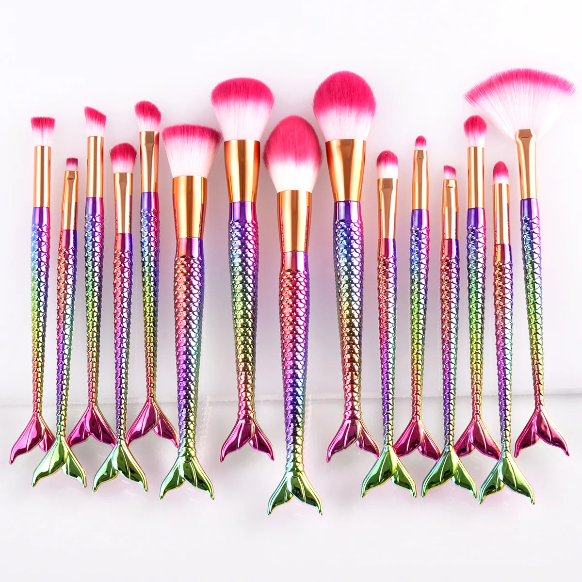 SAIANTTH 15 stücke 16 stücke Meerjungfrau make-up pinsel set fischschwanz kleine fett fisch kombination Gradient bunte fan concealer lidschatten