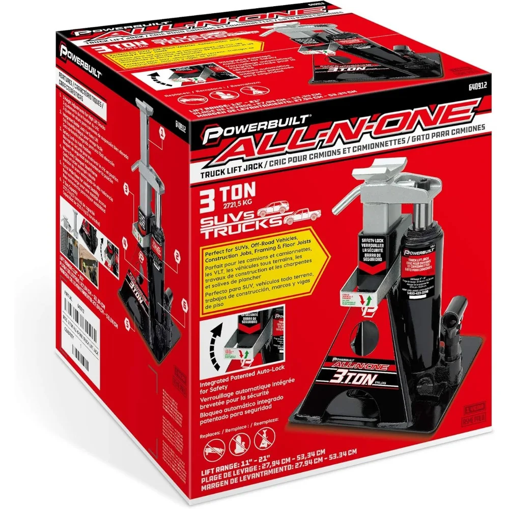 مقبس زجاجة هيدروليكي Powerbuilt 3 ألوان مع مسند متكامل، تصميم مدمج، نطاق رفع 11-21 بوصة، يزيل زلة الرافعة