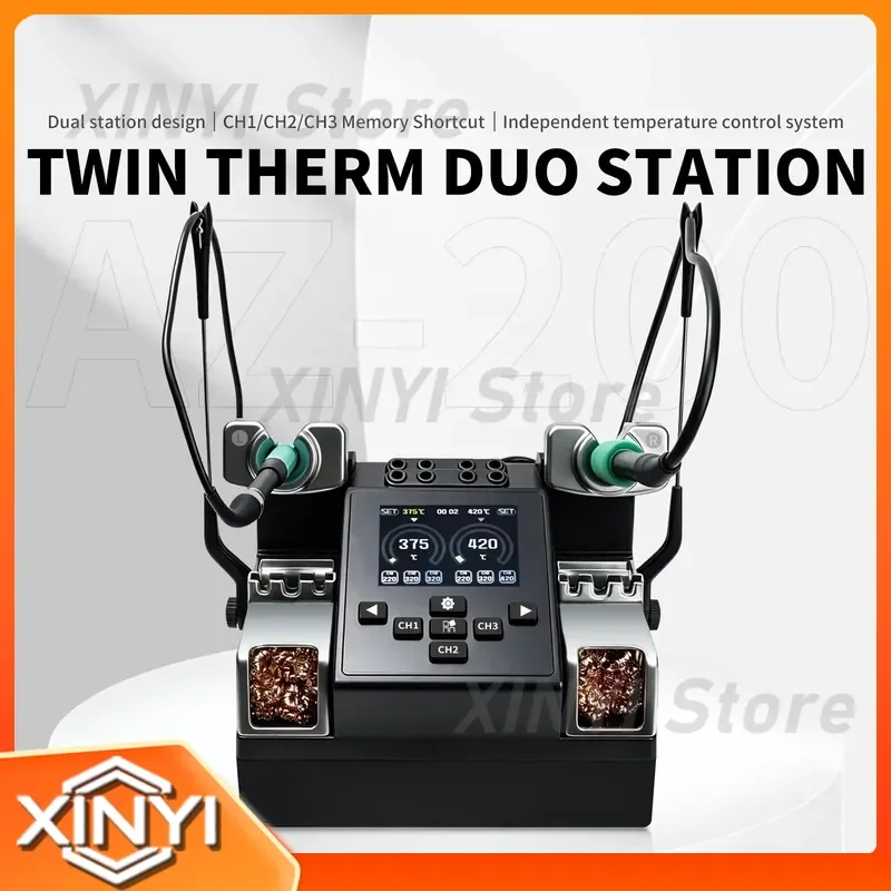 HZY AZ-200 Precision Micro Chip Rework Soldering Station, Dual Station Digital Display Temp Control for PCB Mainboard Repair