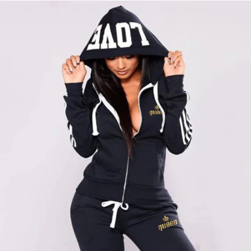 2024 Fashion women's casual hoodie+long pants jogging set outdoor sports track and field suit women's zippered hooded sports set