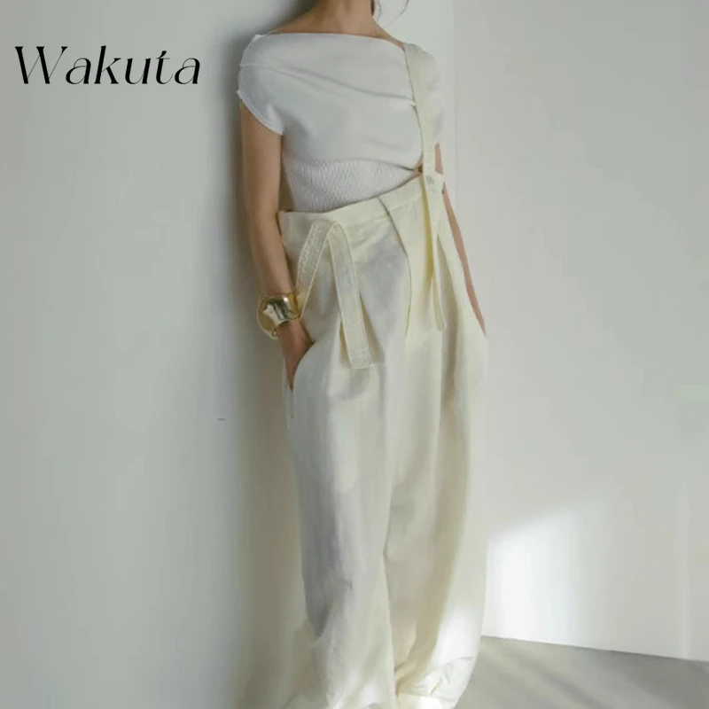 

WAKUTA Japanese Spring/summer Retro Age Reducing Overalls High Waisted Jumpsuit Comfortable Slimming Loose Wide Leg Pants Gothic