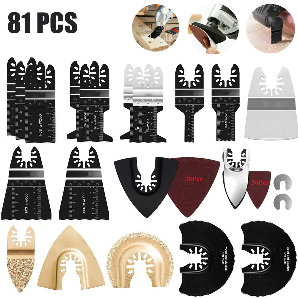 81 Stuks Quick Change Oscillerende Multi Tool Zaagblad Voor Fein Black & Decker Bosch Chicago Roybi Milwaukee Makita Craftsman Dewalt - afbeelding 1
