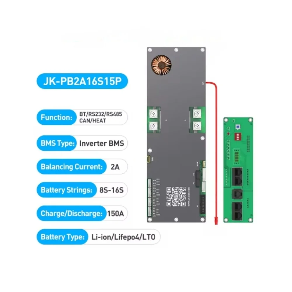 

JIKONG Smart BMS 1A 2A 8S-16S 24V 48V Li-ion/LiFePo4/LTO Battery 100A 150A 200A Household Energy BMS to Inverter Active balancer