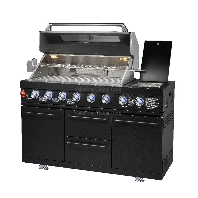 

FBM-MIS611-2 304 Black Stainless Steel BBQ Grills Large Modern Grill 8 Burner Rotisserie Baking Tube Outdoor