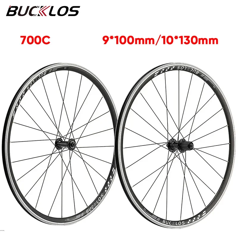 BUCKLOS 700C Wheelset Road Bike V Brake Quick Release Bicycle Wheels Rim 9*100mm 10*130mm Aluminum Alloy Cycling Wheel Set Parts