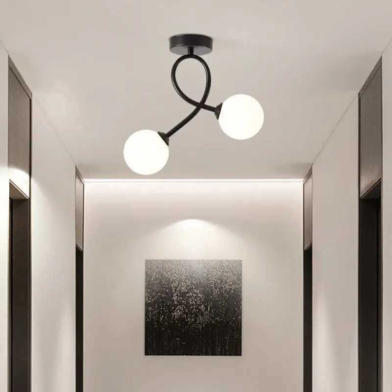 Modern Glass Ceiling Light Minimalist Black Gold 1/2 Heads Indoor Lighting For Hallway Aisle Balcony Entryway Cloakroom Fixtures