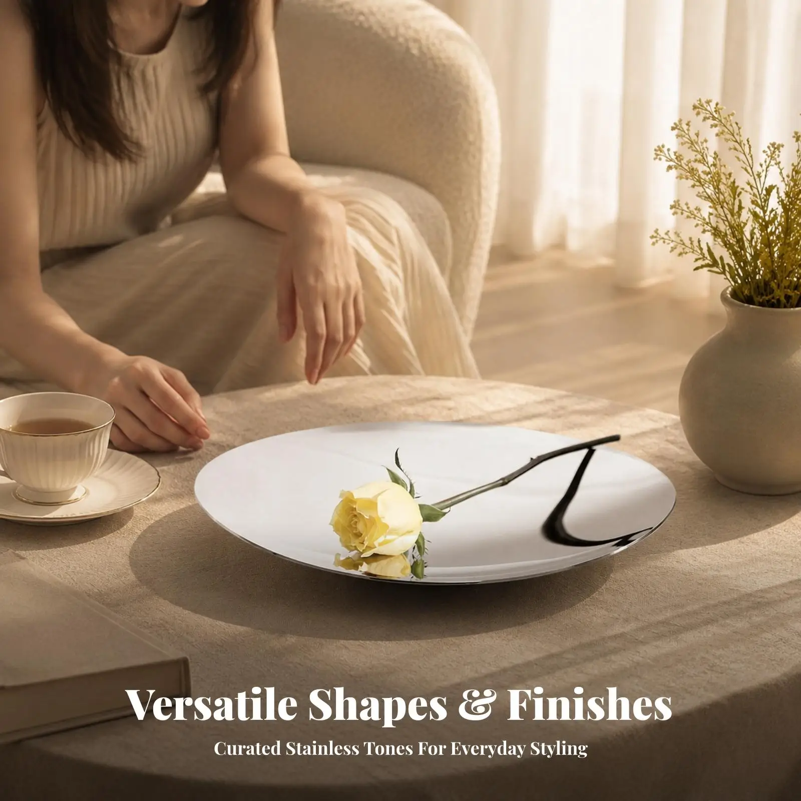 Food Grade Stainless Steel Industrial Tray Round Serving Platter for Snacks Fruit Display Home Kitchen Table Decor