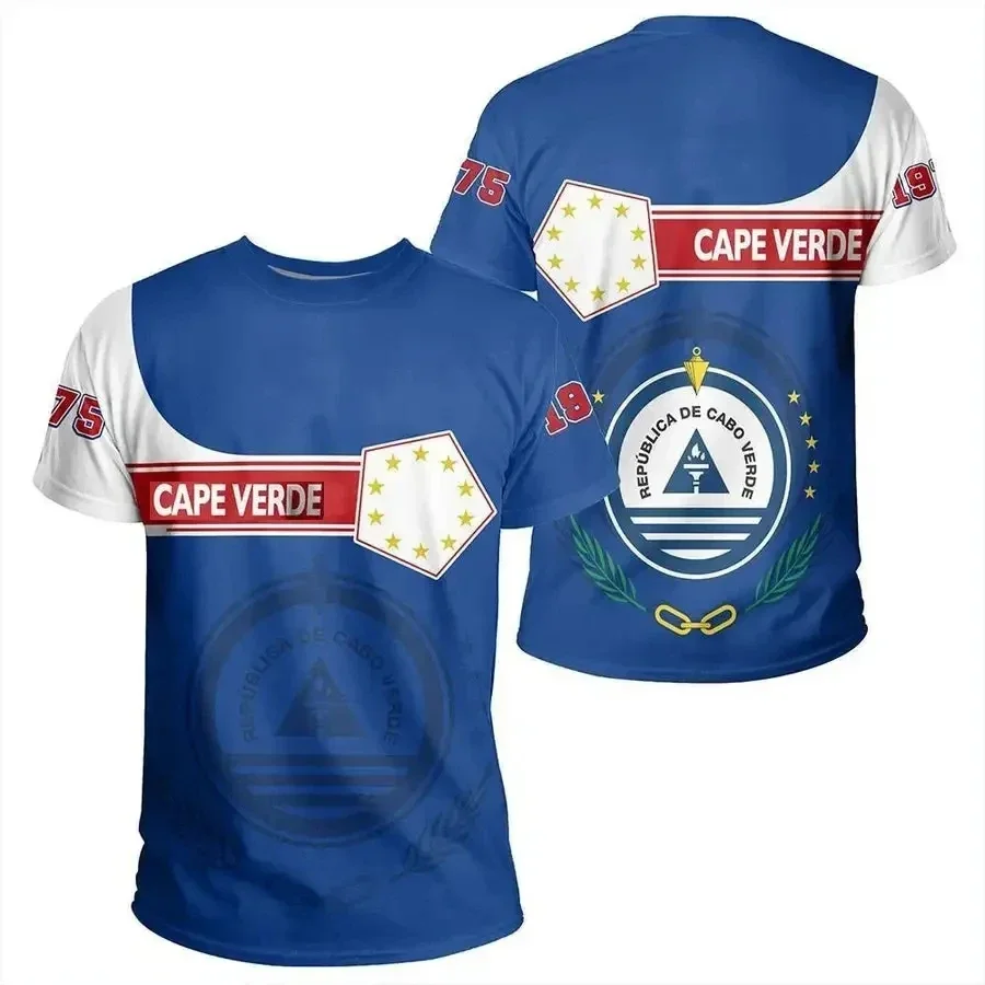 

Cape Verde Flag 3D printed T-shirt Crewneck Men's short-sleeved sports T-shirt Casual loose unisex clothing