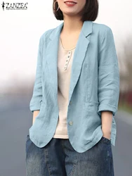 Zanzea Vrouw Elegant Ol Werk Blazer Mode Effen Kleur Outwear Lange Mouw Revers Hals Shirt Dames Vintage Knoopjassen 2023