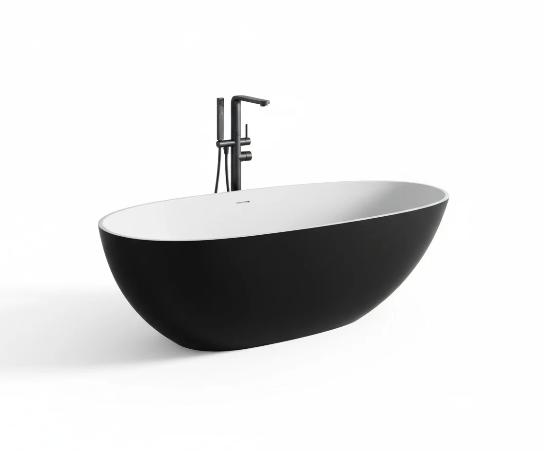 Matt Black Bathtub, Solid Surface Freestanding Tub, Premium Stone Resin Soaking Bathtub, 1.5m/59inch for Luxury Hotel Project