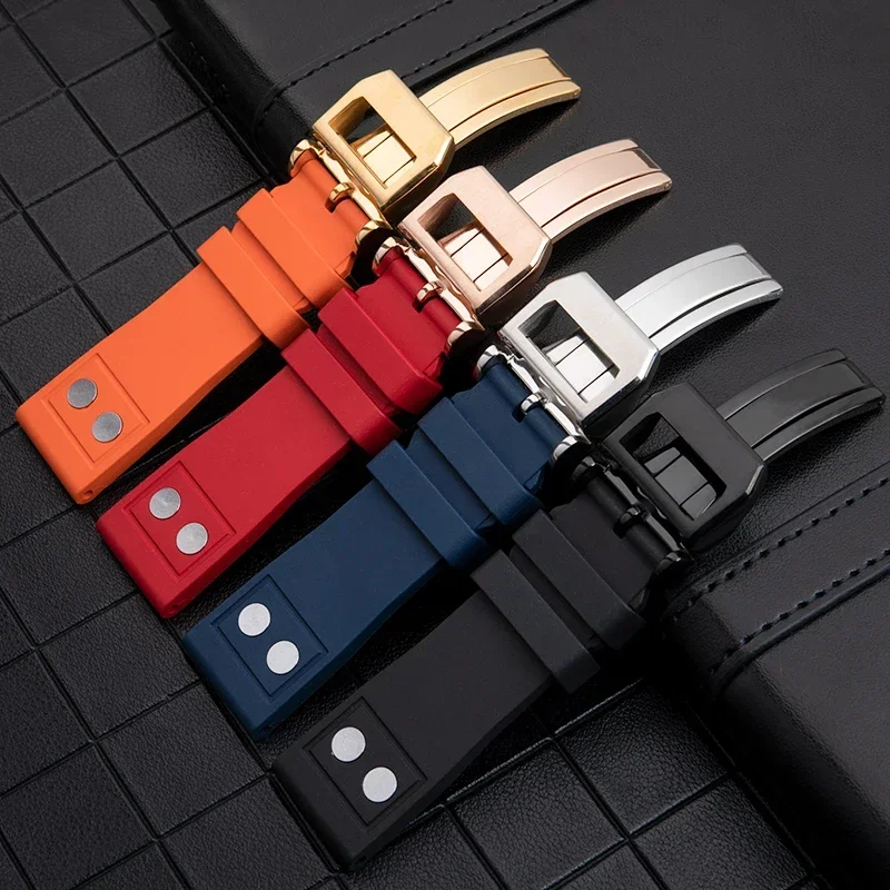 20mm 21mm 22mm Nature Soft Fluororubber FKM Rubber Watchband For IWC Strap Big Pilot Portofino TOP GUN Watch Band With Rivet