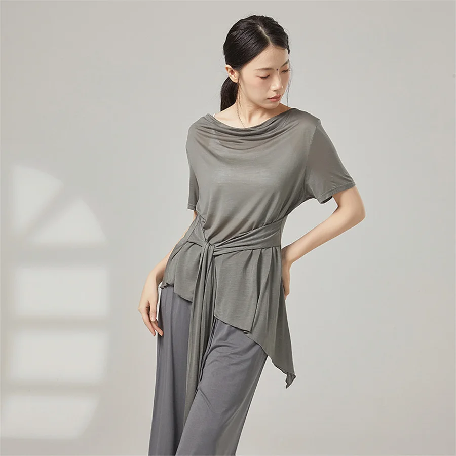 Camicia da danza moderna da donna trasparente morbida e traspirante per danza classica per adulti danza popolare cinese top abbigliamento casual costume da allenamento quotidiano