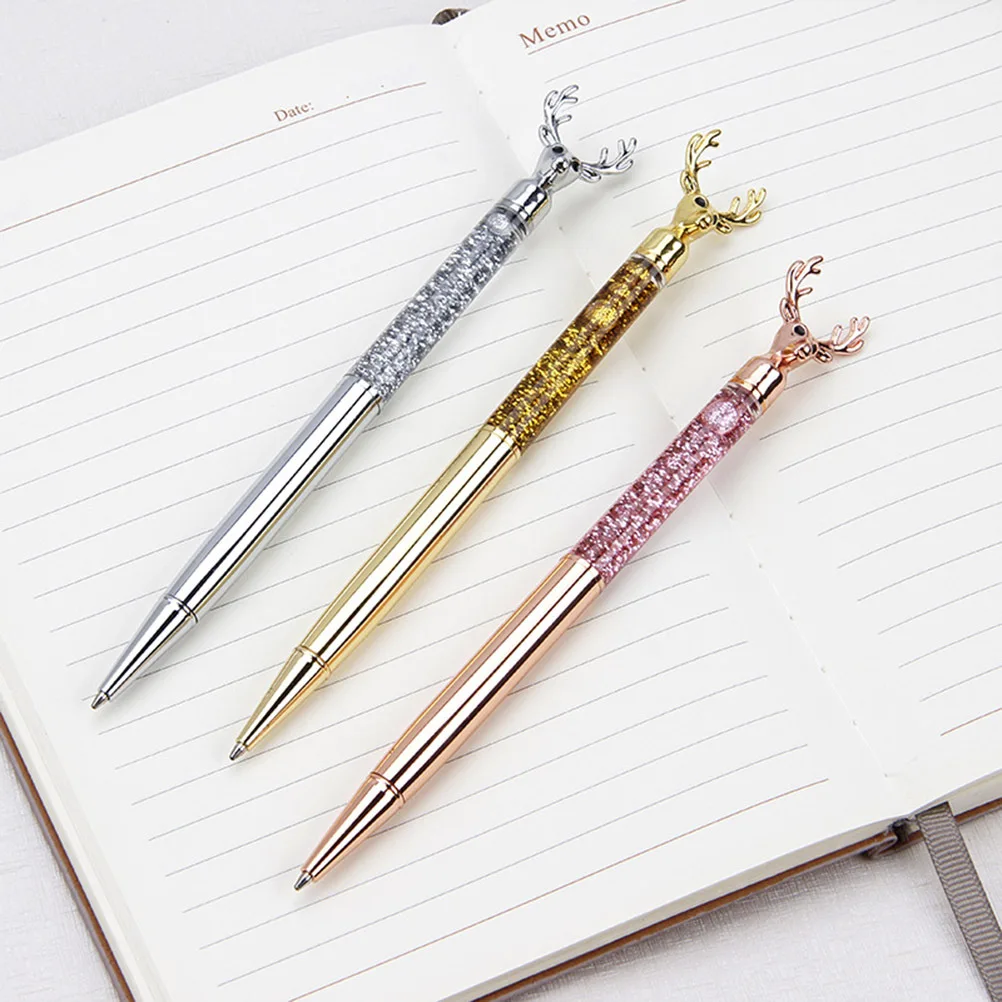 

3pcs Reindeer Shape Metal Ballpoint Pens Smooth Writing Wear-Resistant Stationery Gift For Students Office Christmas