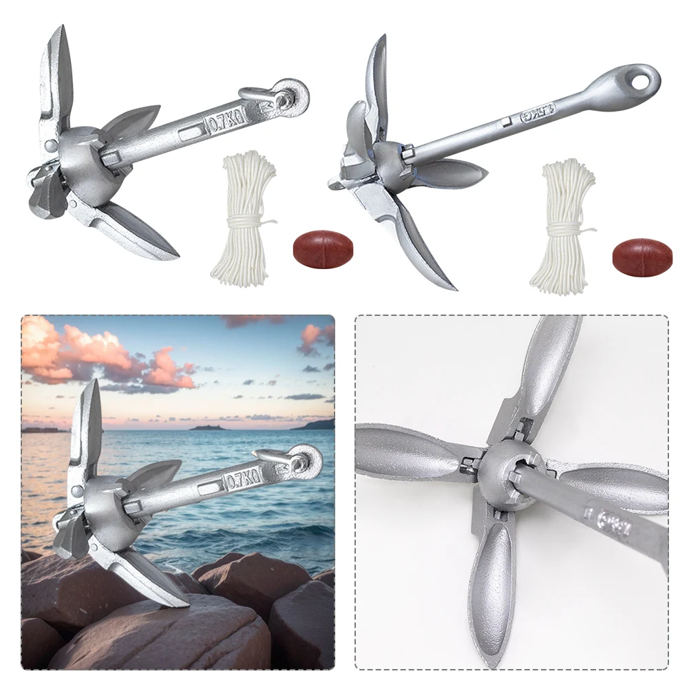 0.7/1.5KG Grapnel Boat Anchor with 65ft Marine Rope and Buoy Kayak  Anchor Marine Anchor for Fishing Kayaks Canoes Paddle Boards