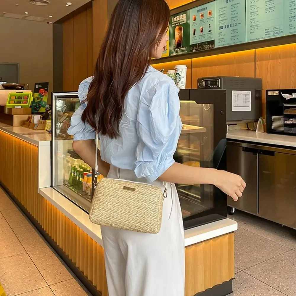 Bolso de diseñador de lujo para mujer, bandolera de hombro y playa, tejido de paja, 2024