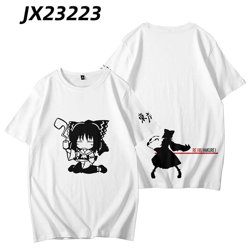 TouHou Project Hakurei Reimu 3D Printing T-shirt Summer Round Neck Short Sleeve Kimono Popular Japanese Anime Game Streetwear A