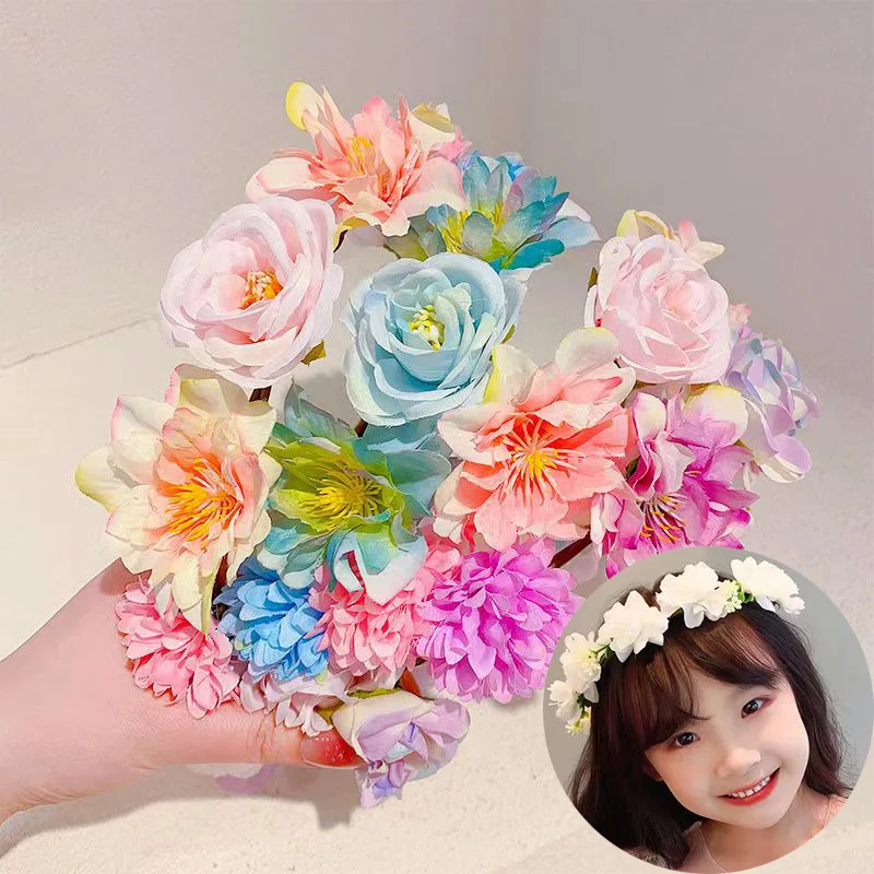 Elegant Girls Bridal Multicolor Flower Headband Hair Headdress Wreath Bride Garland Head Hoop Wedding Headbands Hair Jewelry