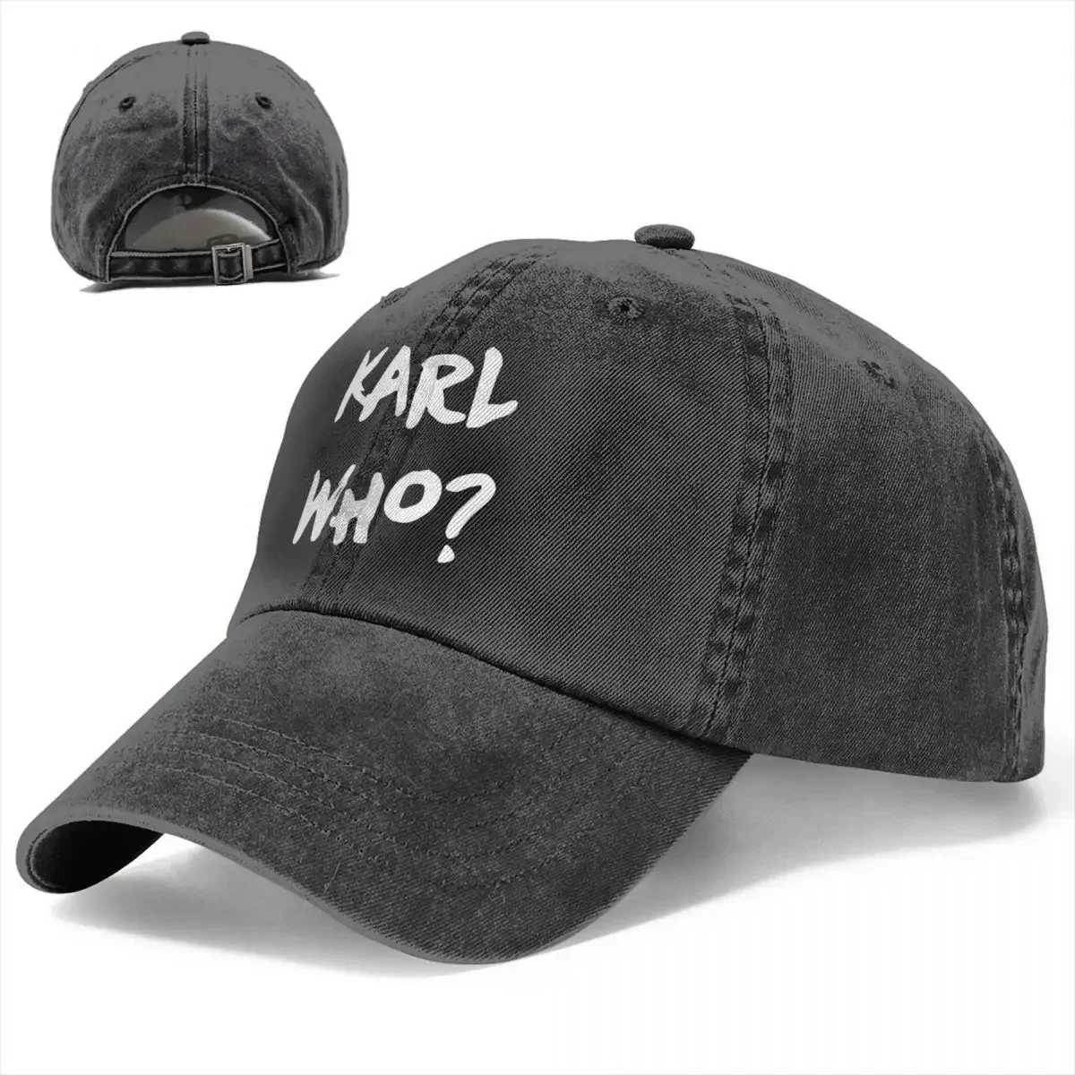 Vintage Karl Who Slogan Baseball Cap Unisex Style Distressed Denim Headwear Who Swag Outdoor Running Golf Caps Hat