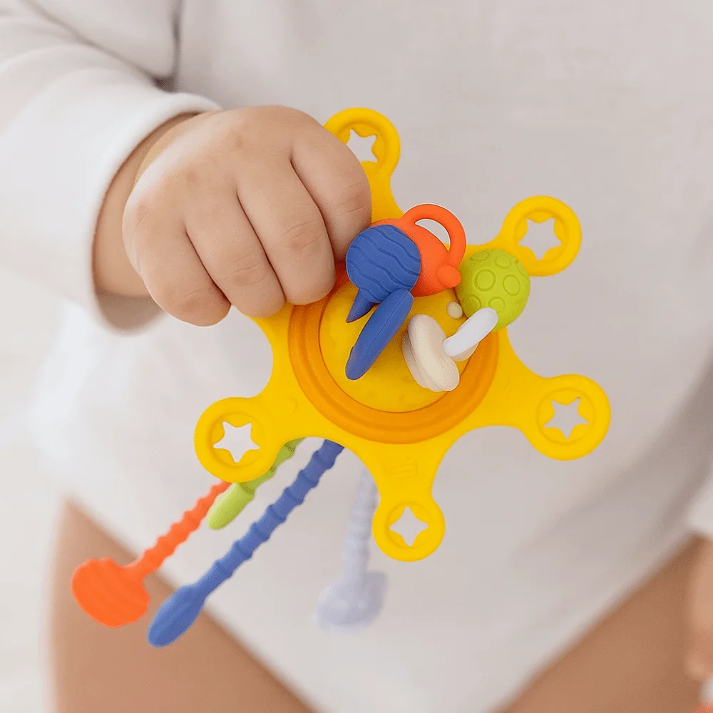 PP bebê sensorial montessori brinquedos agarrar bola de silicone macio puxar corda brinquedo aprendizagem precoce potável infantilmastigável mordedores brinquedos