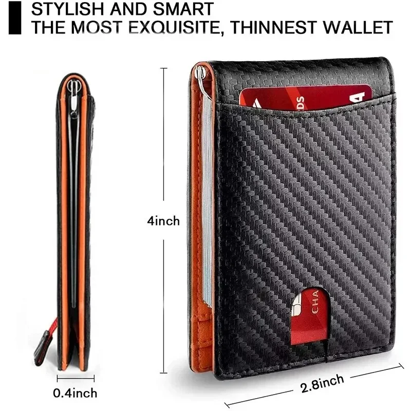 Men's Anti-RFID Carbon Fiber Wallet - Black Magic Leather Card Case, Protected ID/Credit Card Holder Purse with Secure Storage