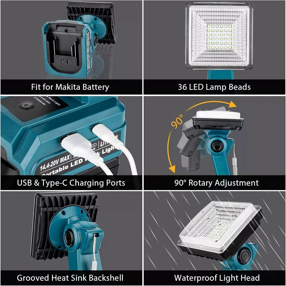 4Inch Led Light Spotlight Outdoor Work Fishing Handheld Emergency Lamp For Dewalt For Milwaukee For Makita For Bosch 18V Battery