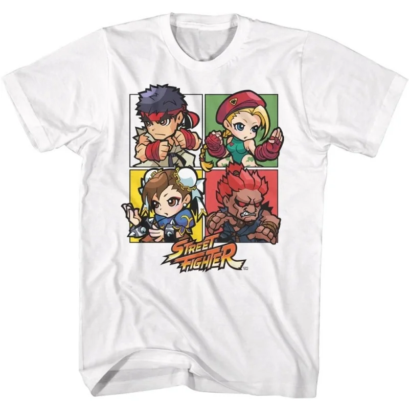 

Four Chibi Street Fighter Retro Combat Gift t shirt Arcade game Graphic Tee 100% cotton print Y2K Clothes Large size Tops