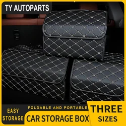 Car Trunk Organizer Box, Large Capacity, Auto Multiuse Tools, Storage Bag, Stowing, Tidying, Leather, Folding for Emergency
