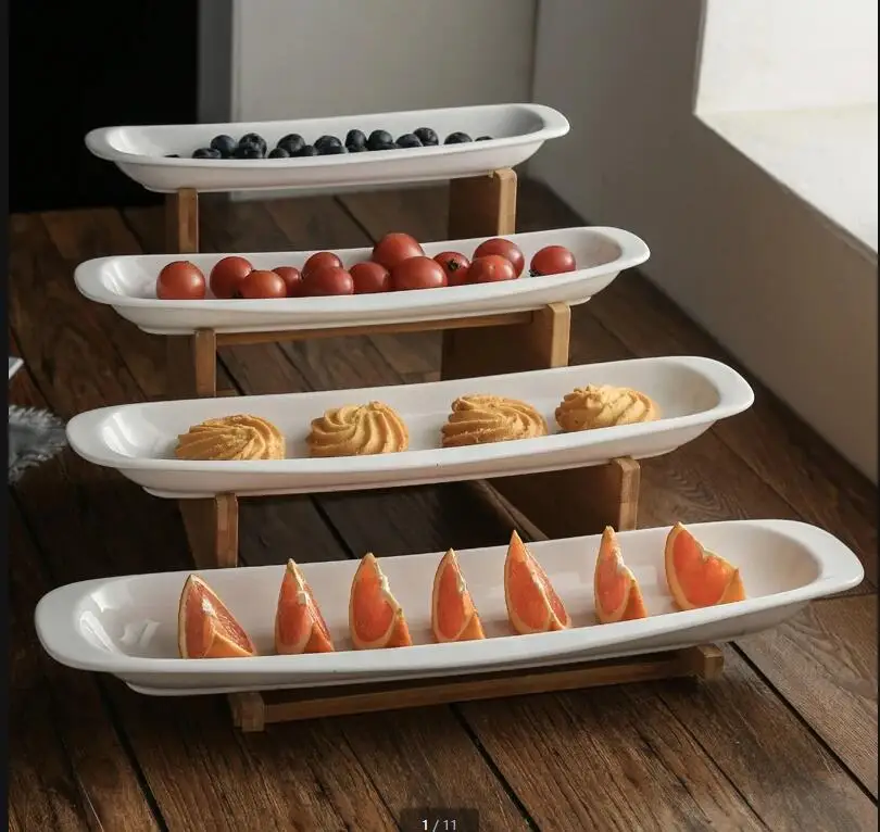 Step Shape Ceramic Plates Snacks Bowl Set Dessert Plate Wooden Ladder Fruit Dish Dinner Porcelain Cake Tray Food Tableware