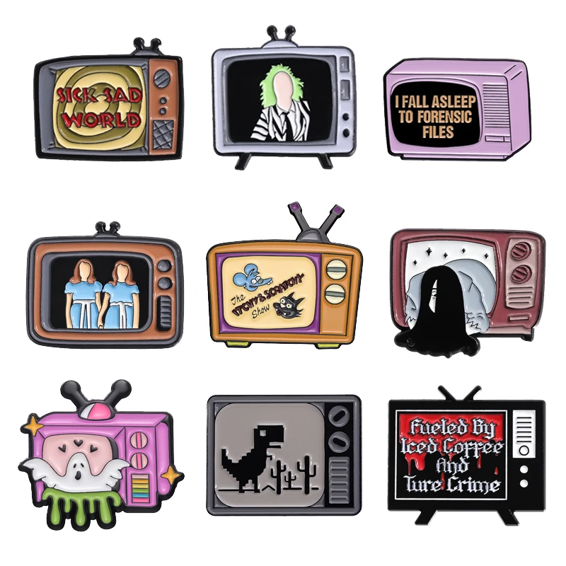 Horrorfilm Fernsehen Emaille Pins 80er Jahre Retro-TV-Cartoon Film Revers Abzeichen Metall Broschen Rucksack Zubehör Geschenk für Freunde