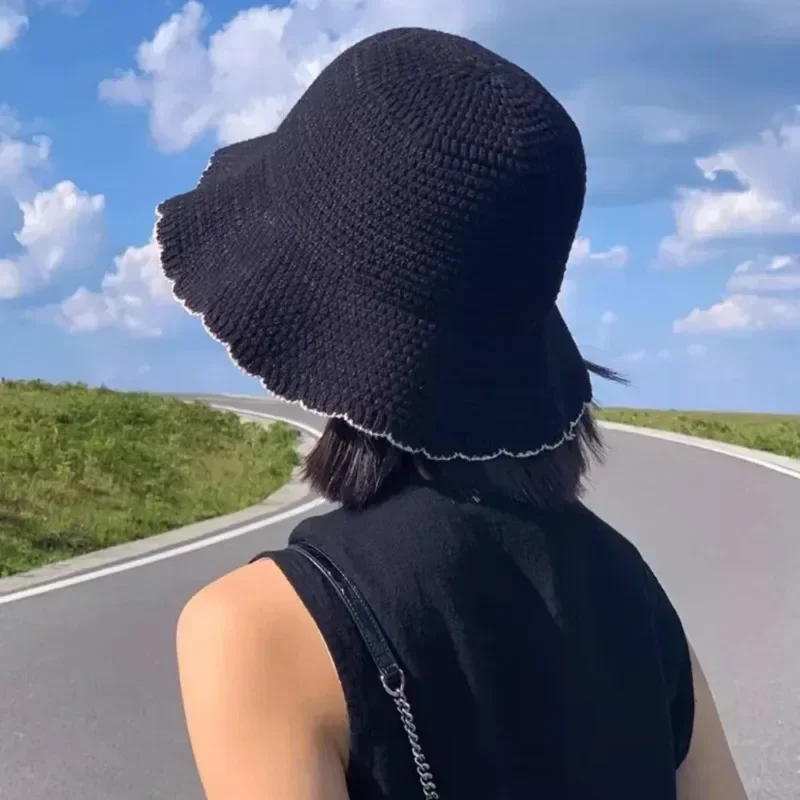 قبعة صياد السمك من الدانتيل الياباني، قبعة حوض صيفية للسيدات، النسخة الكورية، قبعة دلو رقيقة متماسكة عصرية ومتعددة الاستخدامات