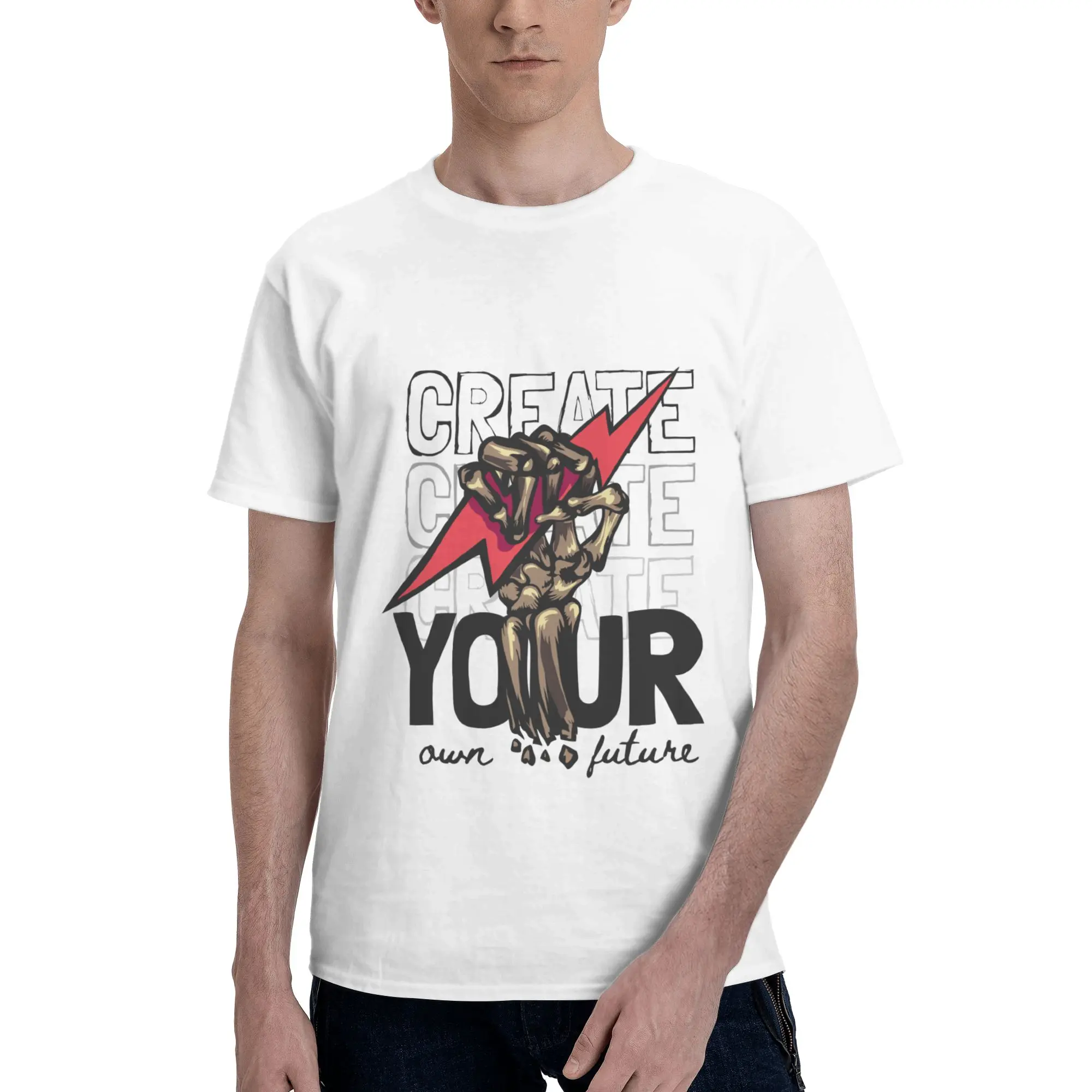 Create Your Future Skull Art Grapic  Men T-Shirt Clothes  Tees Short  Summer Casual Trendy