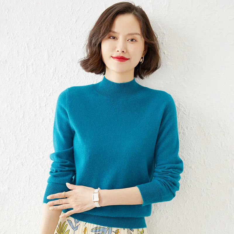 Winter Sweater Women Japan and Korea Casual Solid Color Simple Basic Models Versatile Mock Neck Pullover Knit Sweater Jumper