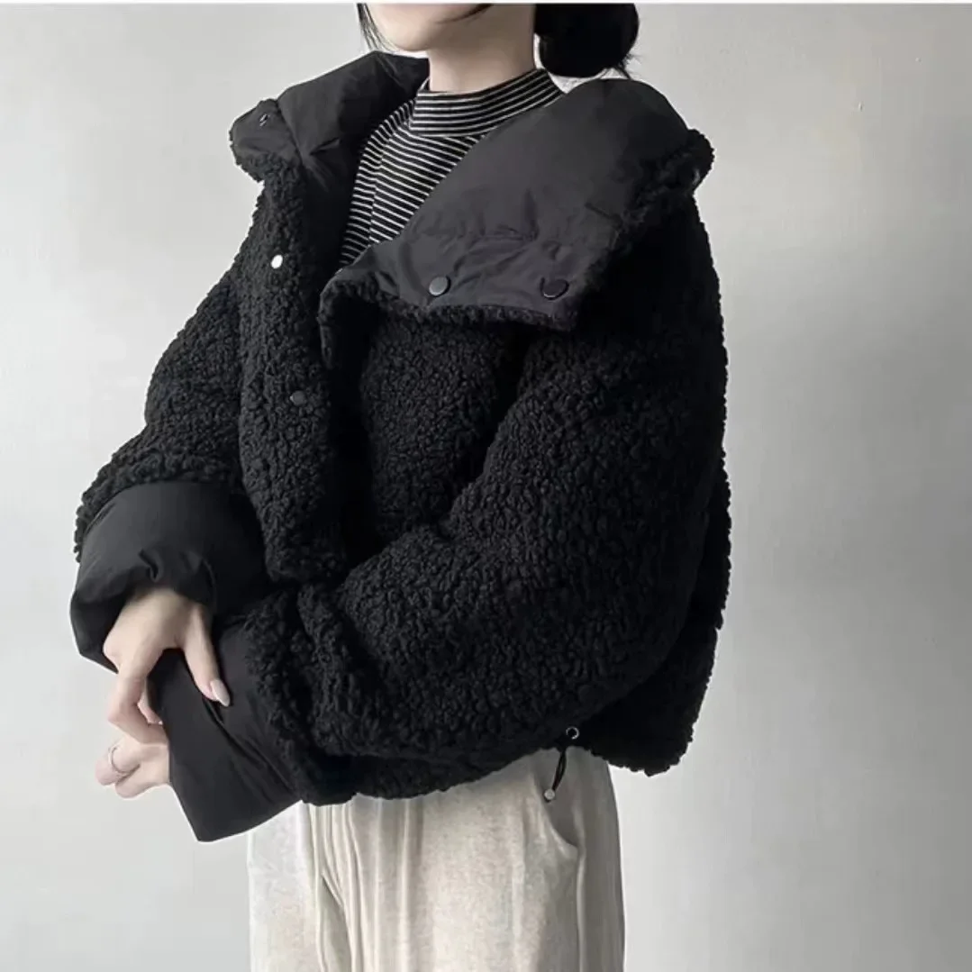 Versión coreana invierno nuevo artículo cuello grande nicho de moda temperamento versátil grueso dos en chaqueta de pan corto abrigo